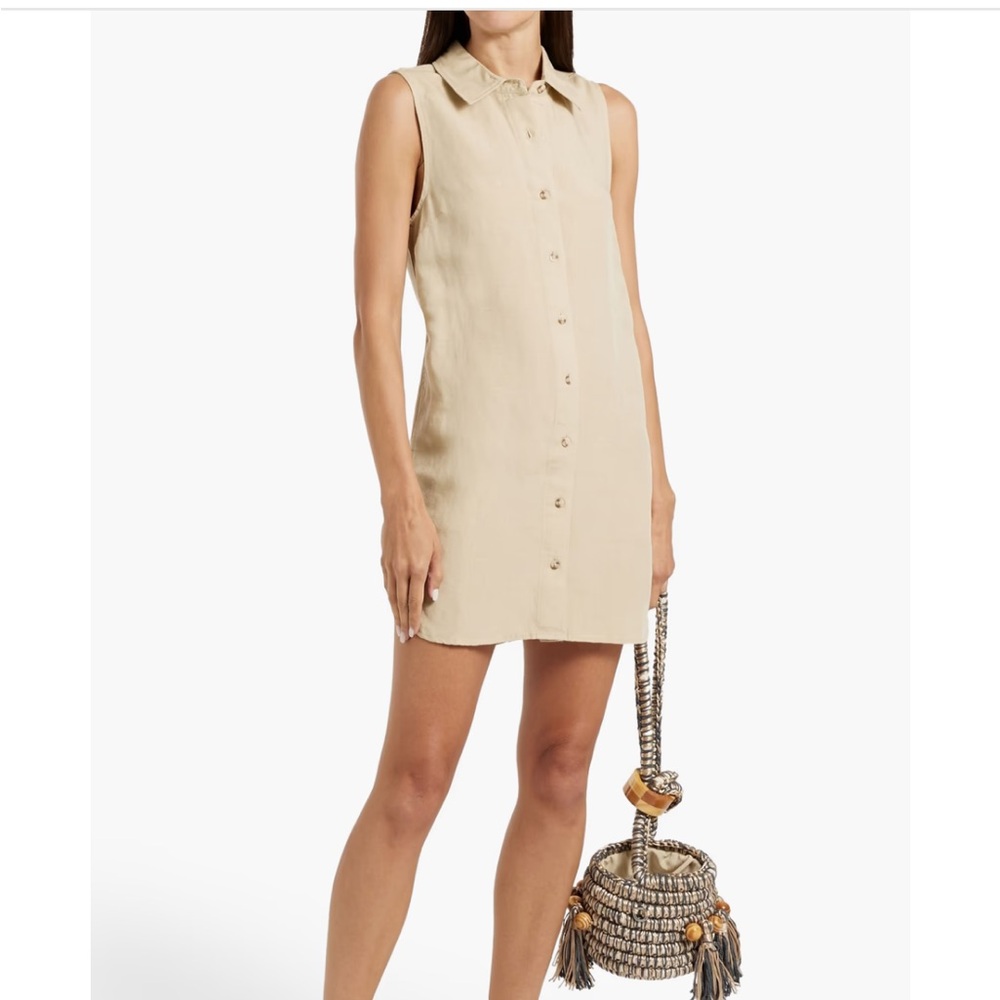 NWT ONIA Tan Air Linen Sleeveless Shirt Dress. Size M